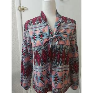 Karlie Geometric Secretary Bow Tie Blouse S Corporate Siren Dopamine Prints Twee